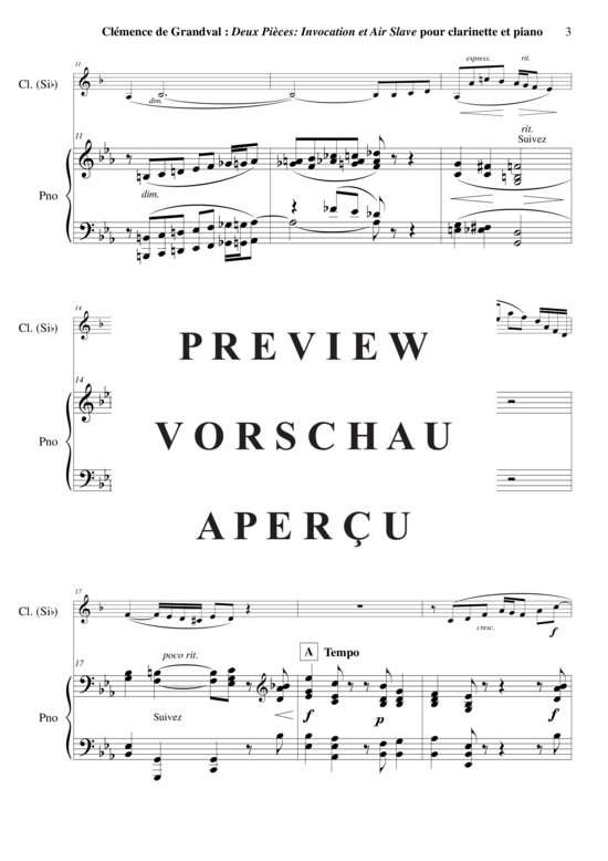Product gallery: Page 4 of 21 Deux Pièces : Invocation et Air Slave , , (clarinet in Bb + piano)