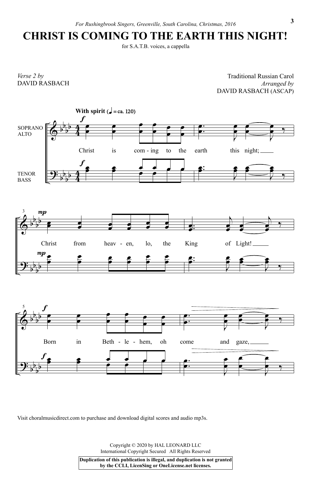 Produktbild zu: Christ Is Coming To The Earth This Night! (arr. David Rasbach)
