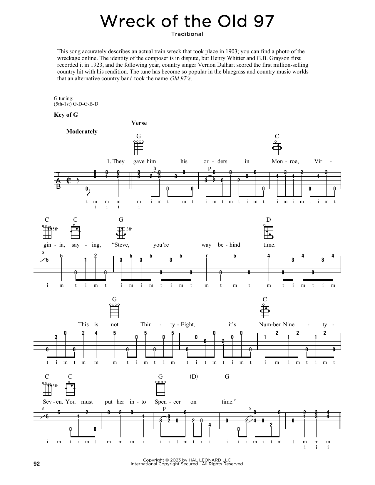 Produktgalerie: Seite 1 von 1 Wreck Of The Old 97 (arr. Fred Sokolow), Traditional, Banjo