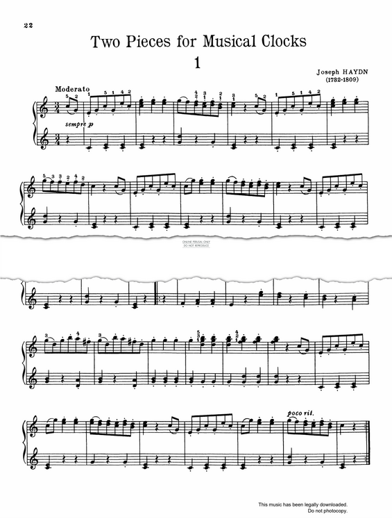 Produktgalerie: Seite 1 von 1 Two PIeces For Musical Clocks, Joseph Haydn, Klavier