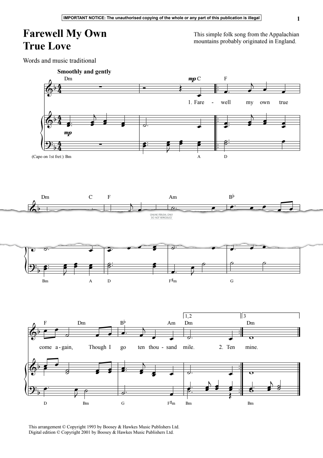 Produktgalerie: Seite 1 von 1 Farewell My Own True Love, Traditional, Gesang, Klavier