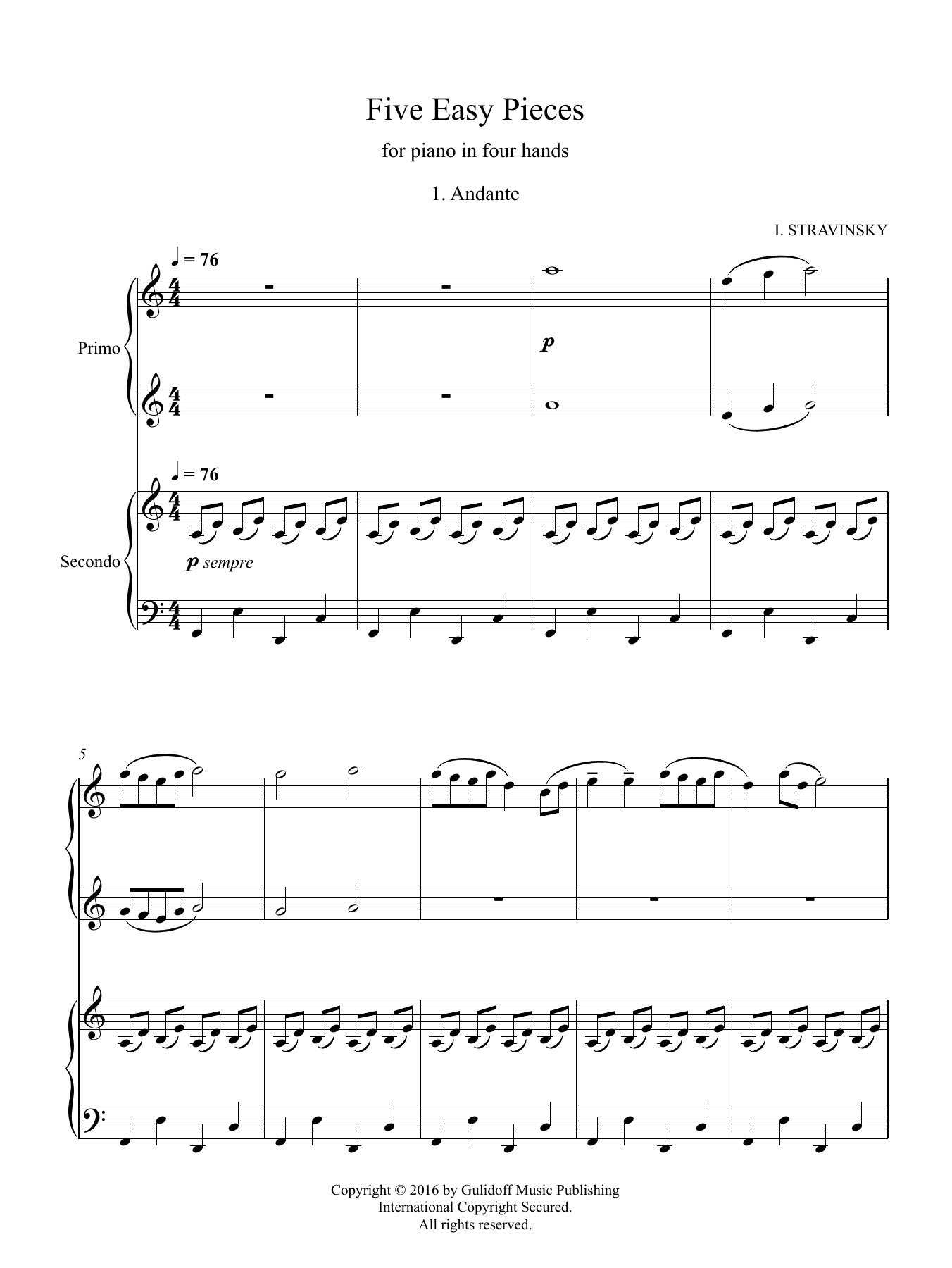 Product picture to: Five Easy Pieces for piano in four hands, No. 1: Andante