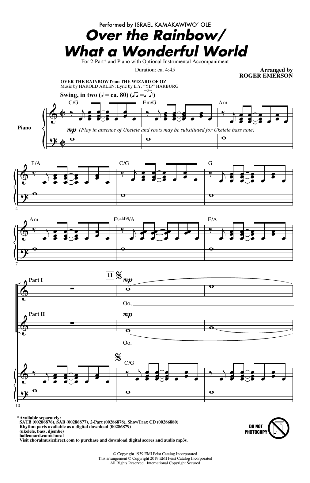 Product gallery: Page 1 of 1 Over The Rainbow/What a Wonderful World (arr. Roger Emerson), Israel "Iz" Kamakawiwo'ole