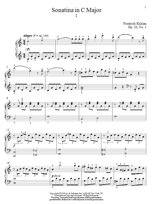 Product gallery: Page 1 of 1 Sonatina In C Major, Op. 20, No. 1, Friedrich Kuhlau