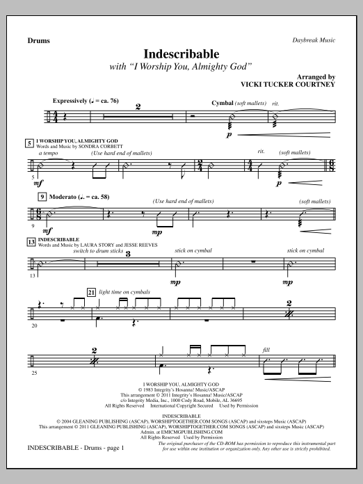 Produktgalerie: Seite 1 von 1 Indescribable - Drums, Vicki Tucker Courtney, Chor