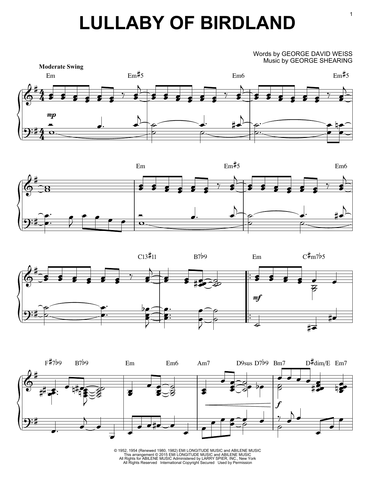 Product picture to: Lullaby Of Birdland [Jazz version] (arr. Brent Edstrom)
