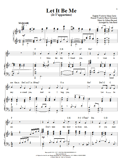 Produktgalerie: Seite 1 von 1 Let It Be Me (Je T'appartiens), Elvis Presley, Gesang, Klavier