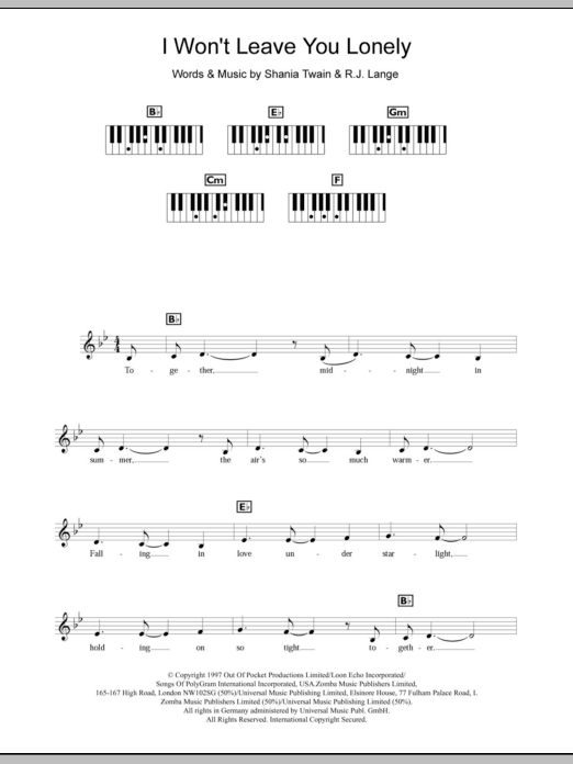 Produktgalerie: Seite 1 von 1 I Won't Leave You Lonely, Shania Twain, Klavier