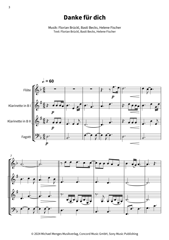 Produktgalerie: Seite 1 von 11 Danke für dich, Helene Fischer, (Holzbläser Quartett)