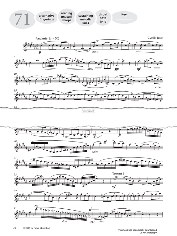 Product gallery: Page 1 of 1 Study No.71 'Andante' (from 'More Graded Studies For Clarinet Book Two'), Cyrille Rose