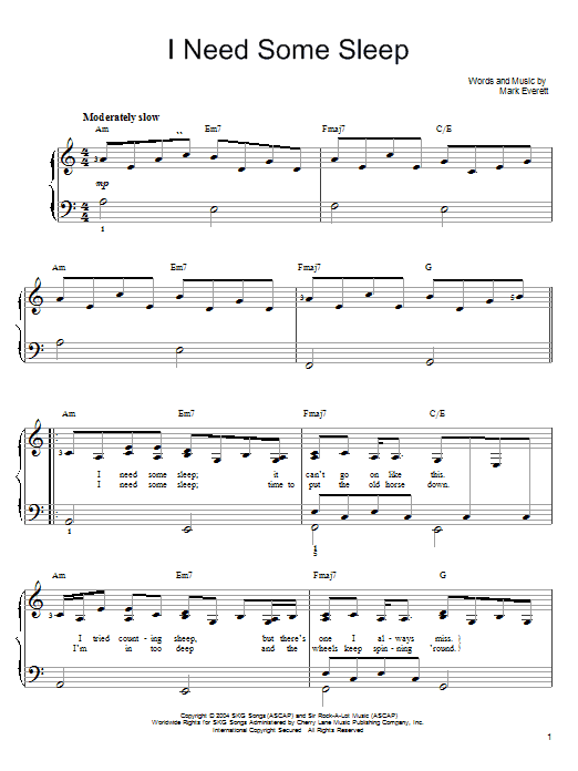 Produktgalerie: Seite 1 von 1 I Need Some Sleep, Eels, Klavier