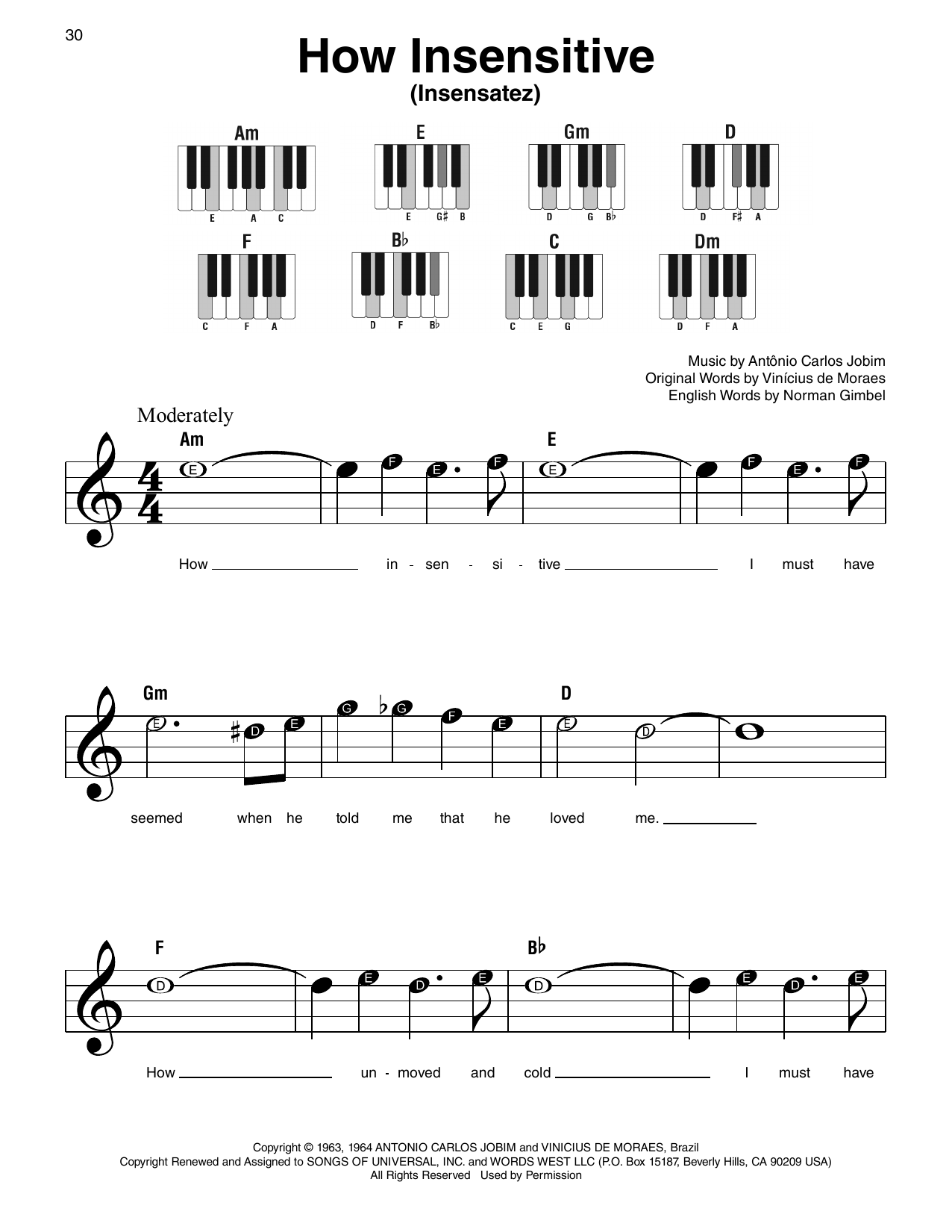 Produktgalerie: Seite 1 von 1 How Insensitive (Insensatez), Antônio Carlos Jobim, Klavier