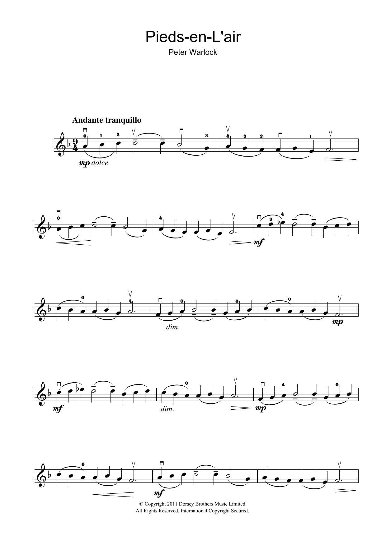 Product gallery: Page 1 of 1 Pieds-En-L'air (from the Capriol Suite), Peter Warlock
