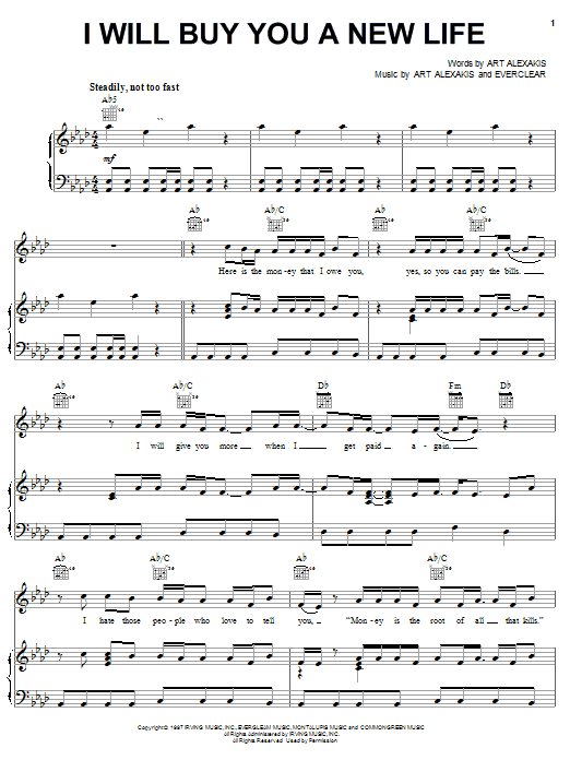 Produktgalerie: Seite 1 von 1 I Will Buy You A New Life, Everclear, Gesang, Gitarre, Klavier