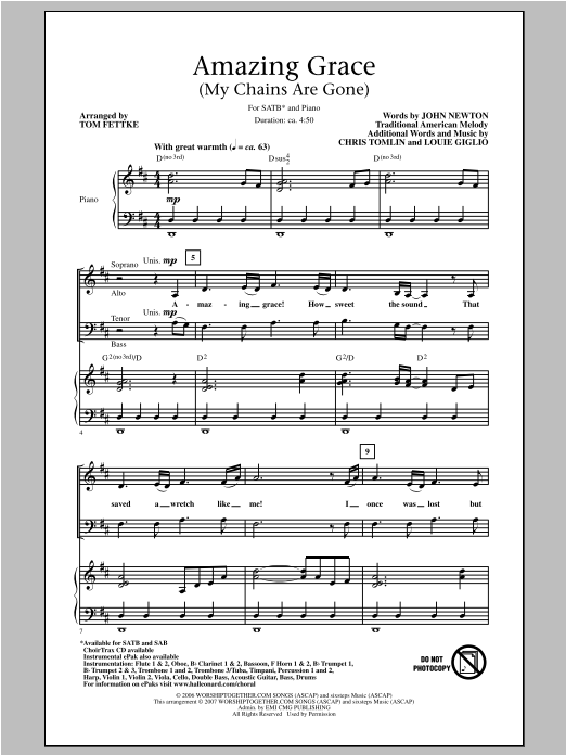Produktgalerie: Seite 1 von 1 Amazing Grace (My Chains Are Gone), Tom Fettke, Chor