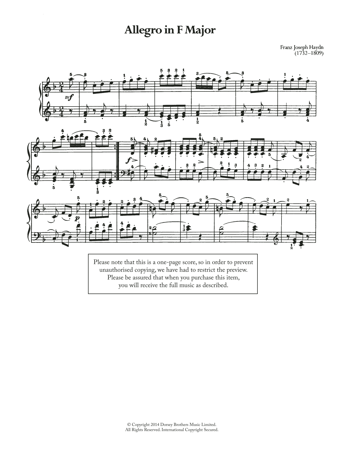 Product gallery: Page 1 of 1 Allegro, Franz Joseph Haydn