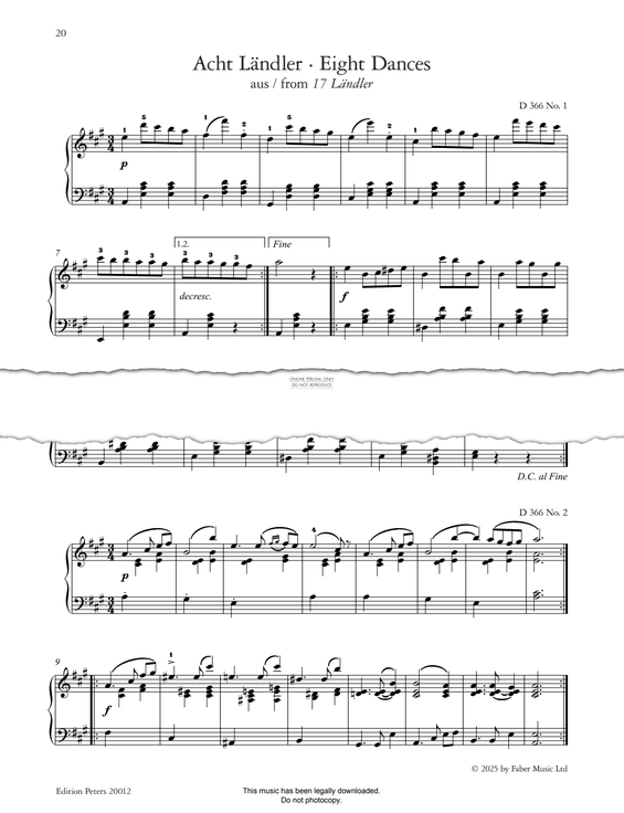 Produktgalerie: Seite 1 von 1 Eight Dances (from 17 Ländler D 366), Franz Schubert, Klavier