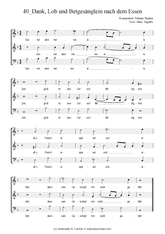 Product picture to: Dank, Lob und Betgesänglein nach dem Essen Johann Staden 