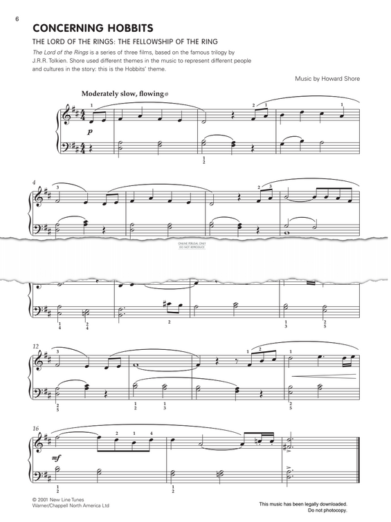 Produktgalerie: Seite 1 von 1 Concerning Hobbits (from 'The Lord Of The Rings: The Fellowship Of The Ring'), Howard Shore, Klavier