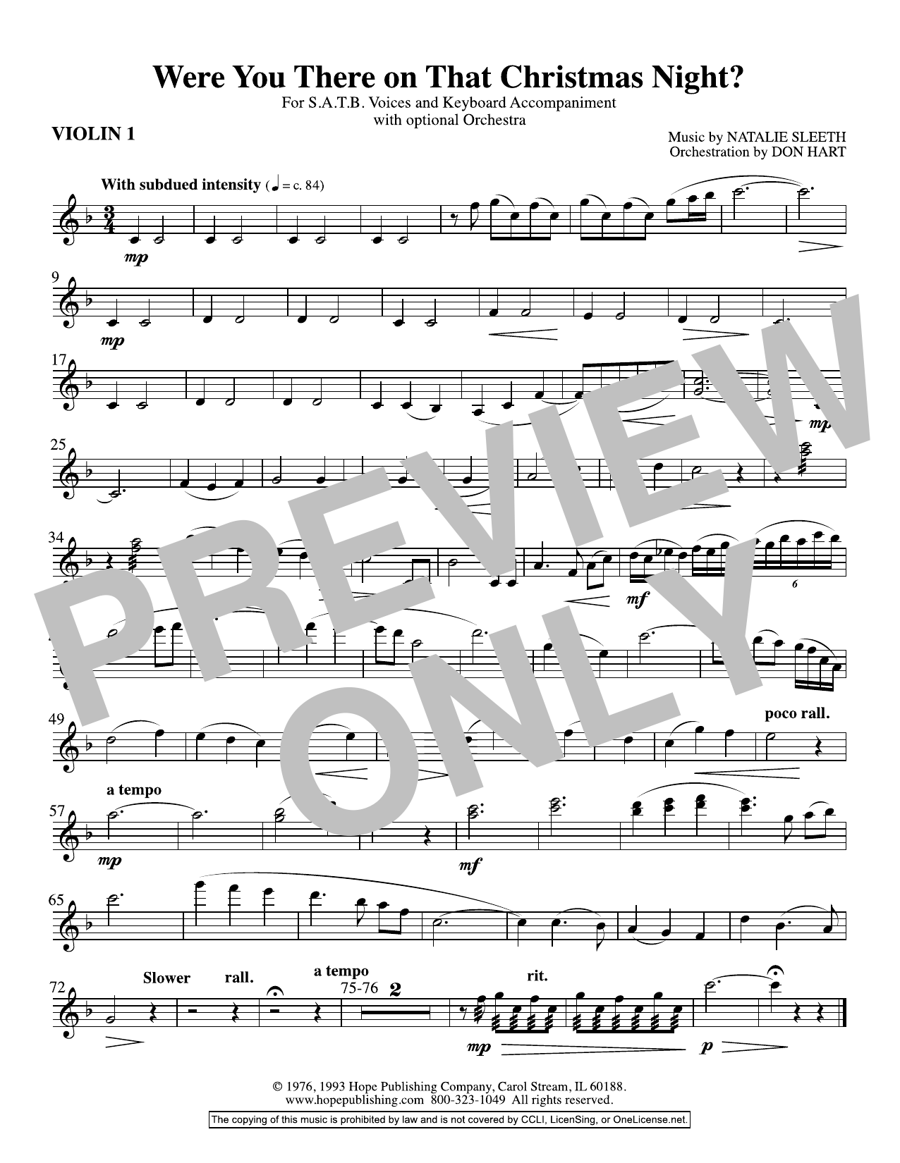 Product picture to: Were You There On That Christmas Night? (arr. Don Hart) - Violin 1