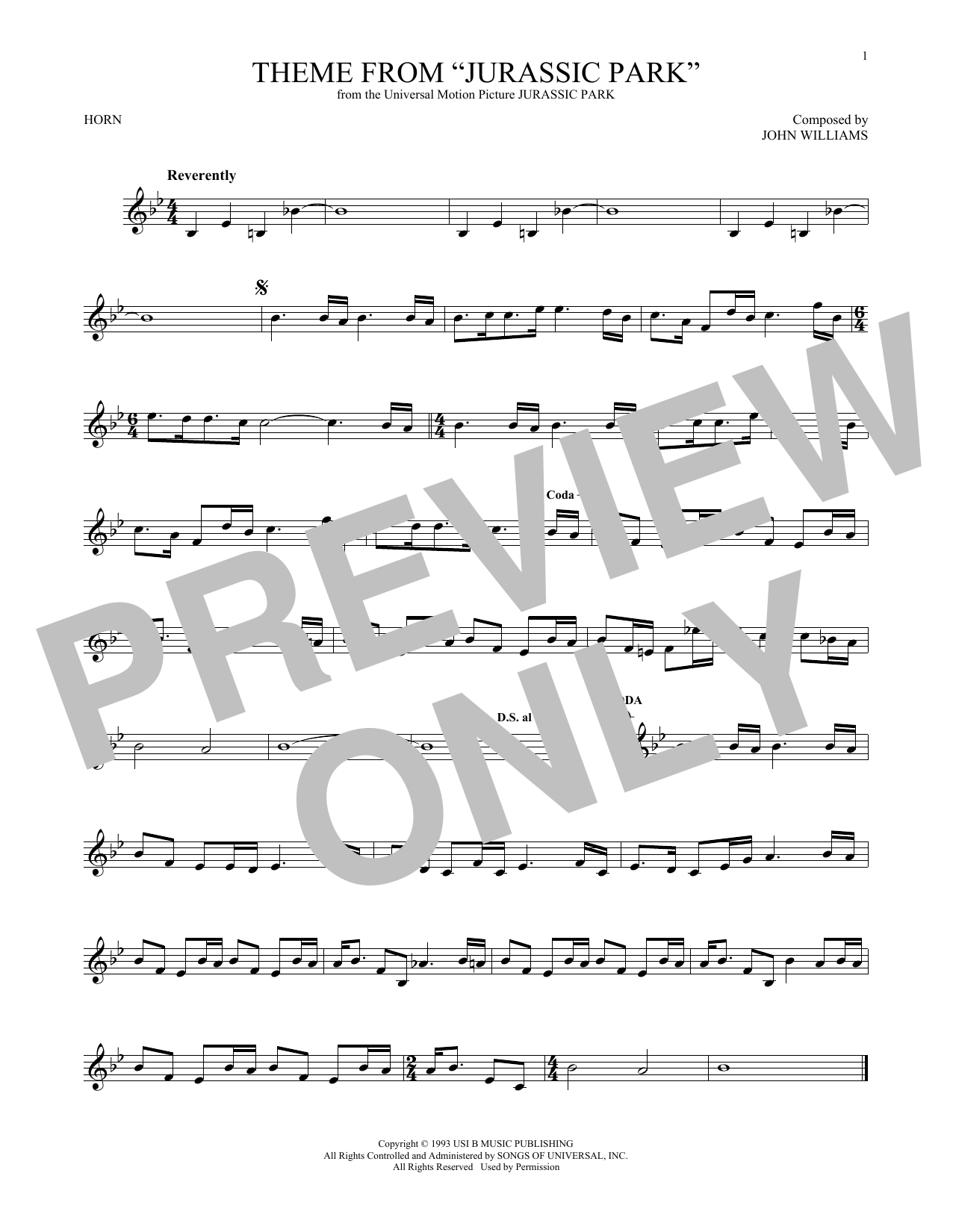 Produktgalerie: Seite 1 von 1 Theme From Jurassic Park, John Williams, Horn