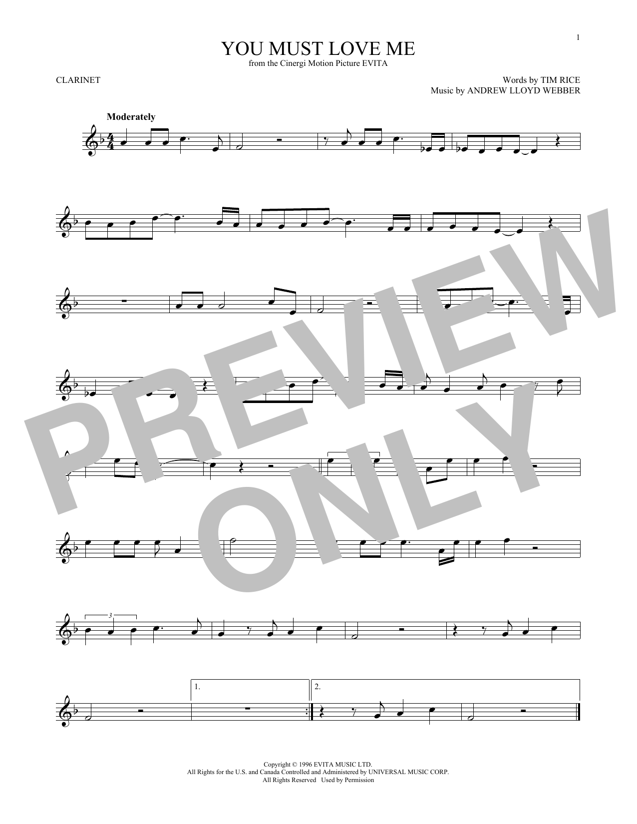Product gallery: Page 1 of 1 You Must Love Me (from Evita), Andrew Lloyd Webber