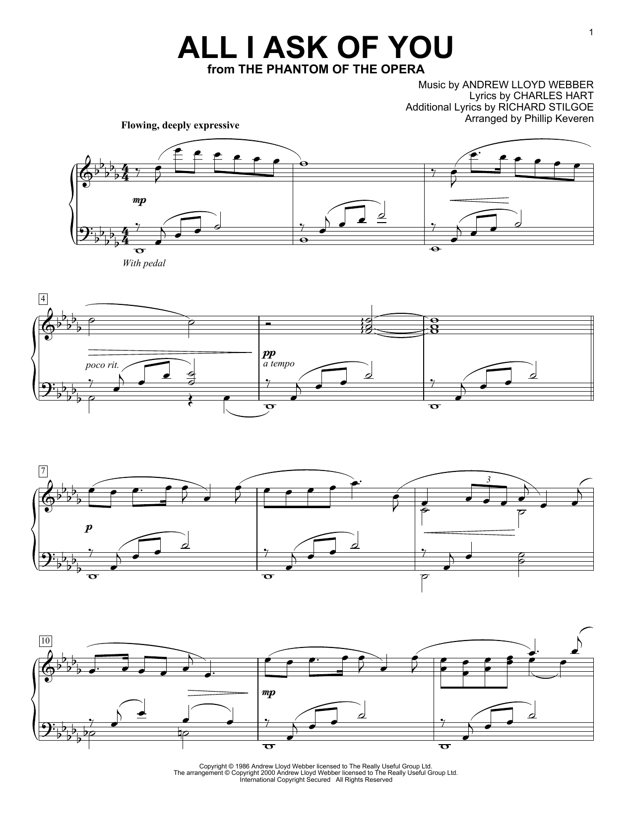 Product picture to: All I Ask Of You (from The Phantom Of The Opera) (arr. Phillip Keveren)