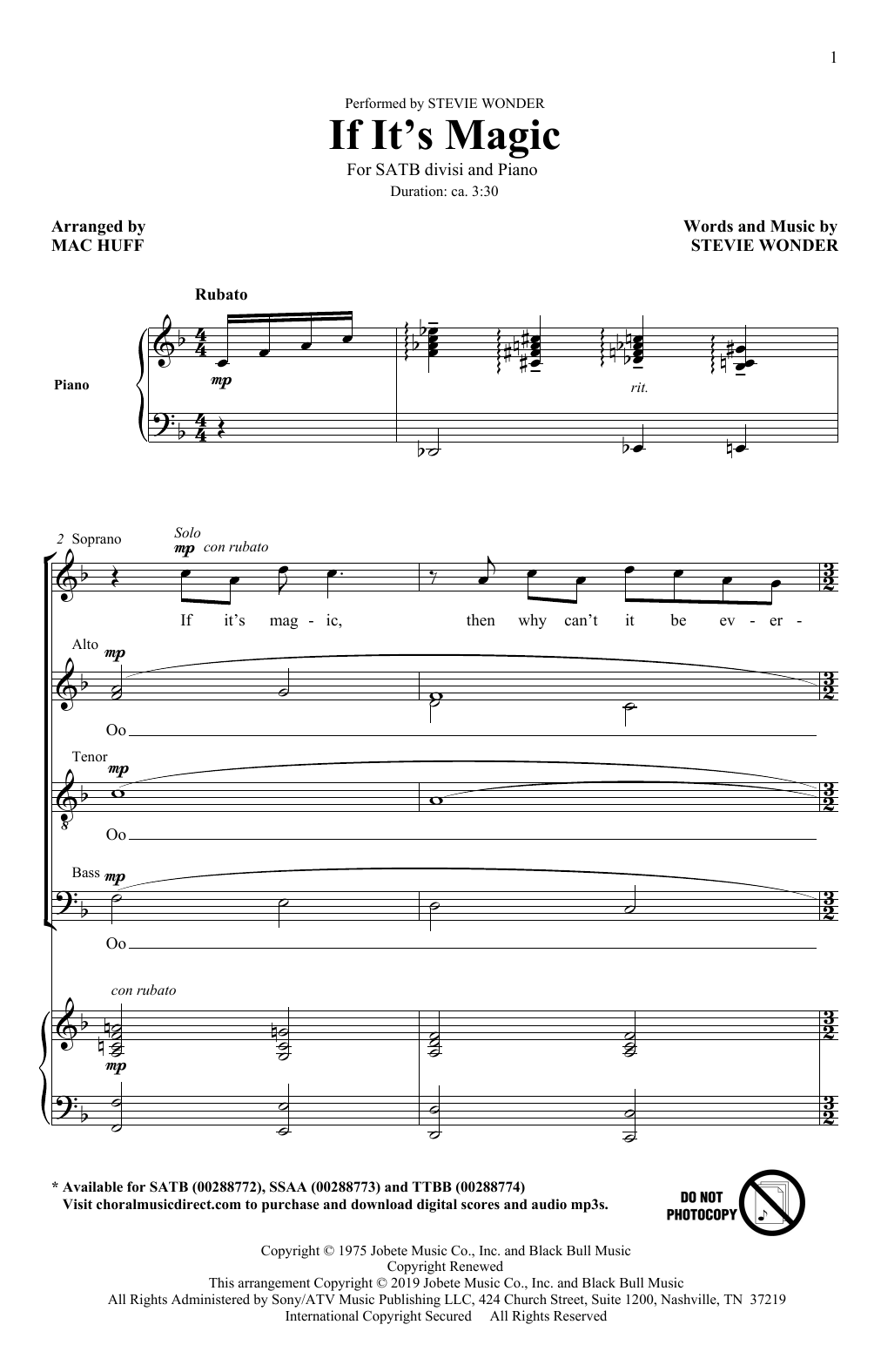 Product picture to: If It's Magic (arr. Mac Huff)