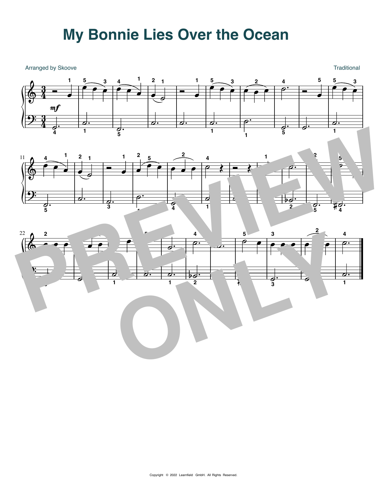 Produktbild zu: My Bonny Lies Over The Ocean (arr. Skoove)