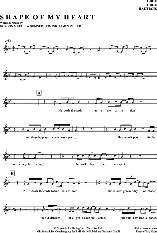 Produktgalerie: Seite 1 von 4 Shape Of My Heart , Sting, (Oboe)