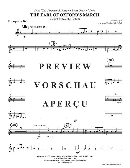 Produktgalerie: Seite 6 von 15 Earl of Oxford's March, , (2xTrompete in B, Horn in F, Posaune)