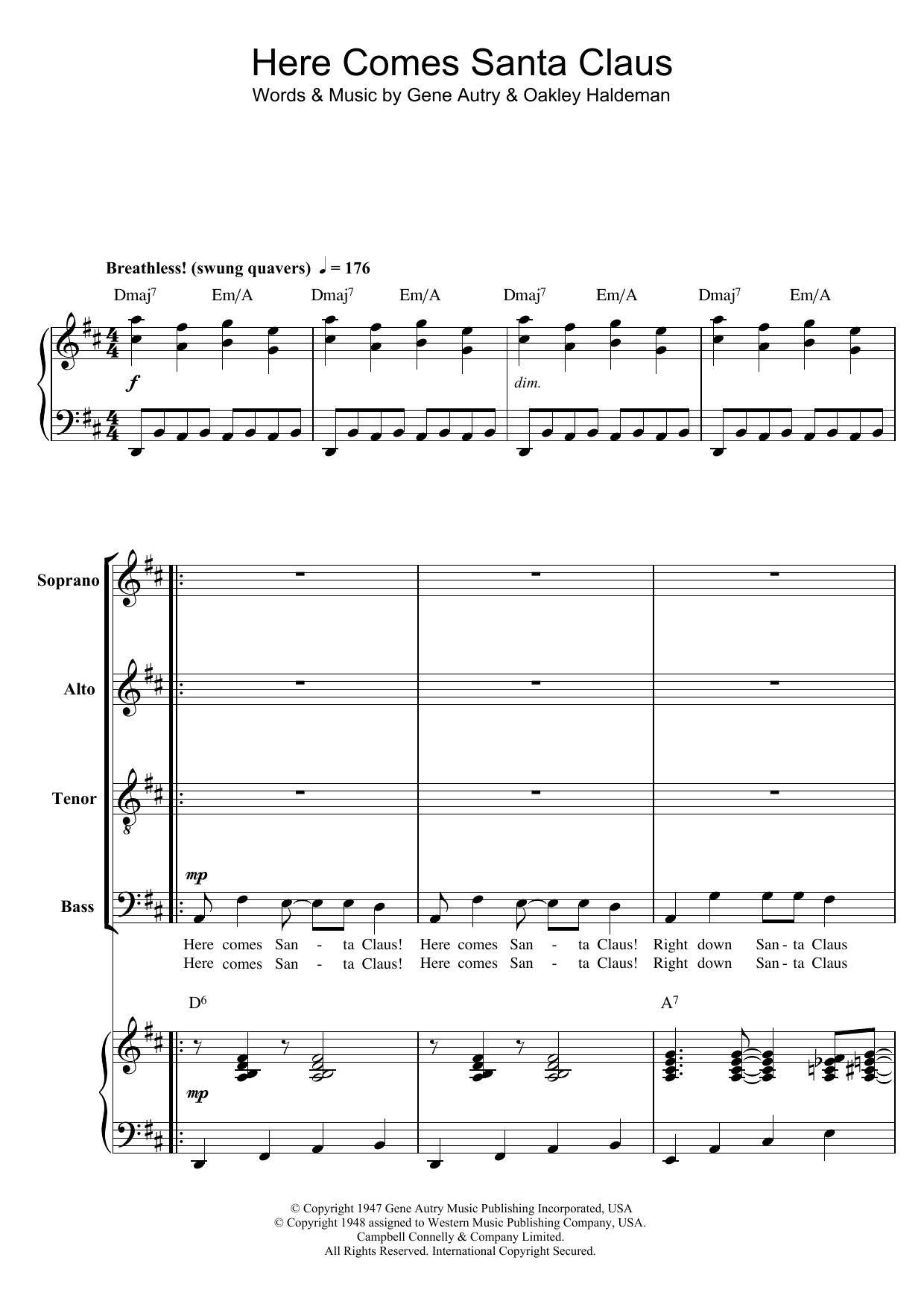 Product picture to: Here Comes Santa Claus (Right Down Santa Claus Lane) (arr. Berty Rice)