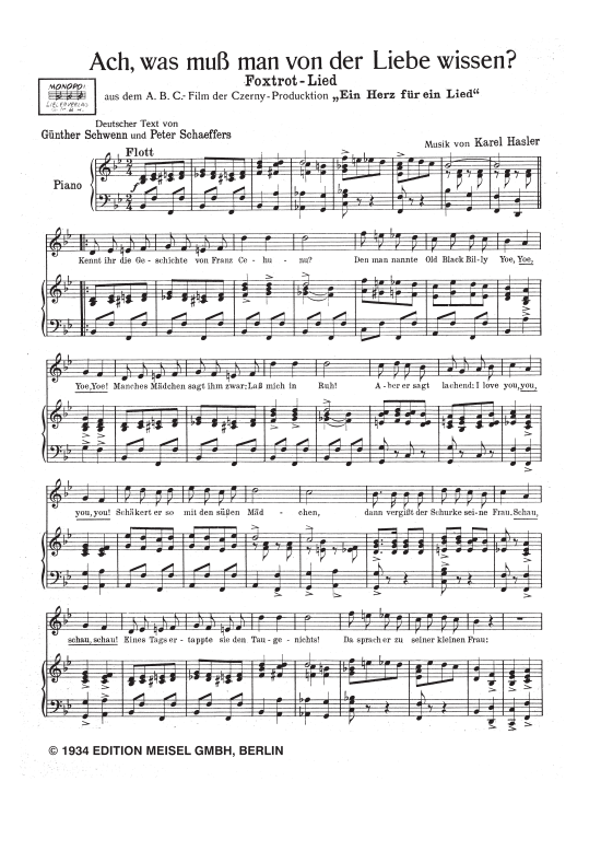 Produktbild zu: Ach, was muss man von der Liebe wissen?Foxtrott aus: Ein Herz für ein Lied