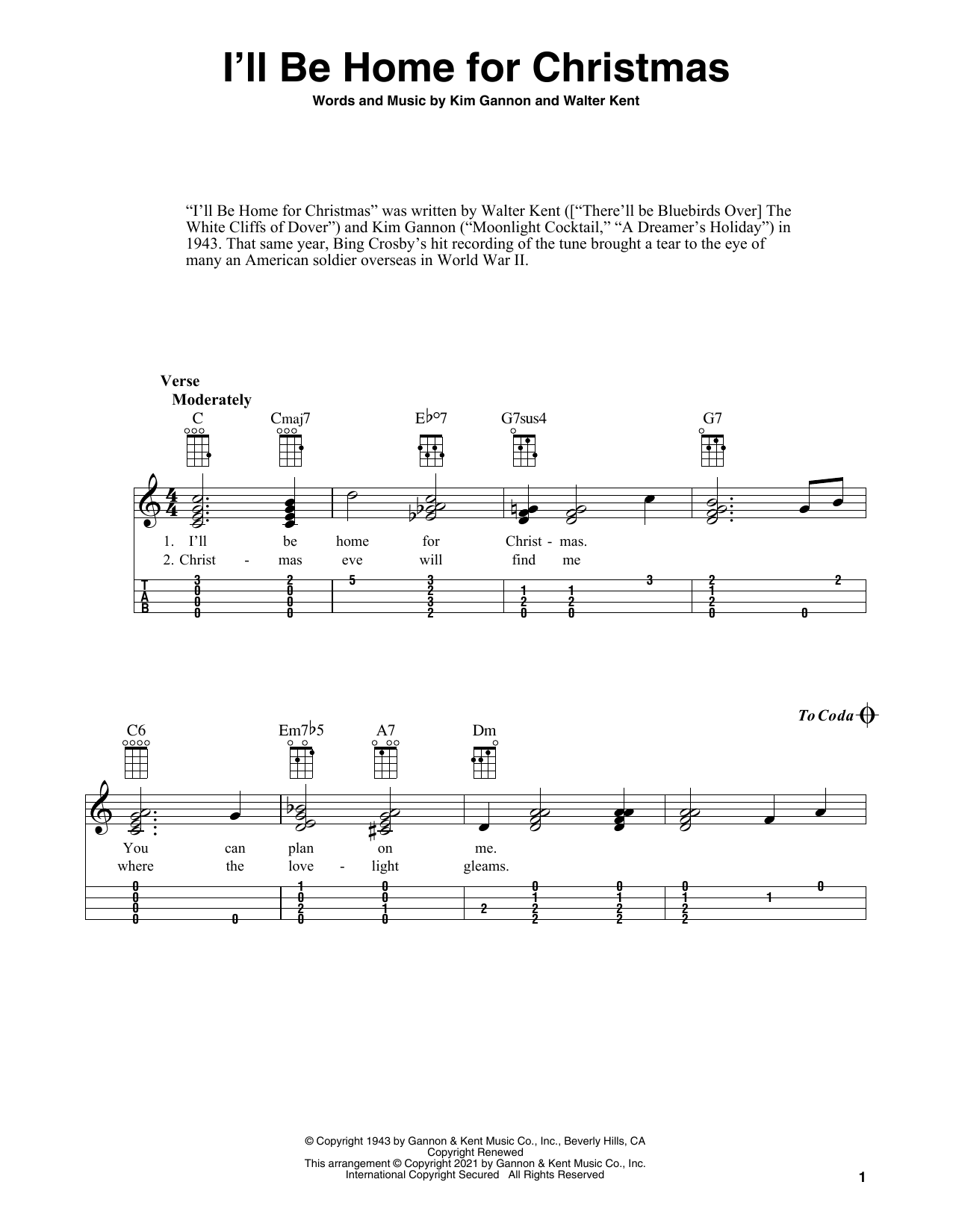 Product gallery: Page 1 of 1 I'll Be Home For Christmas (arr. Fred Sokolow), Walter Kent