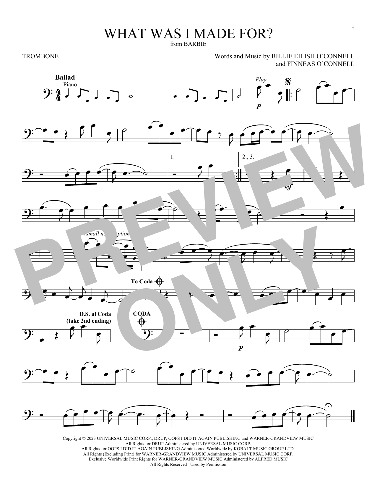 Product gallery: Page 1 of 1 What Was I Made For? (from Barbie), Billie Eilish