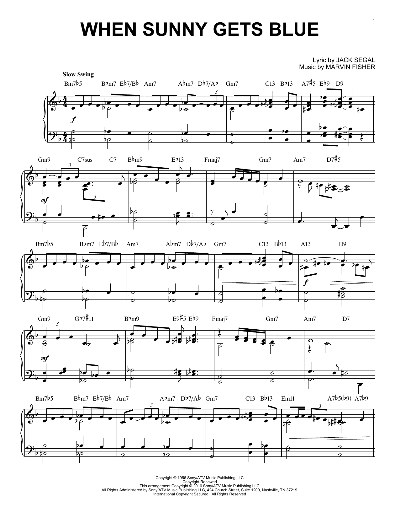 Product gallery: Page 1 of 1 When Sunny Gets Blue (arr. Brent Edstrom), Marvin Fisher