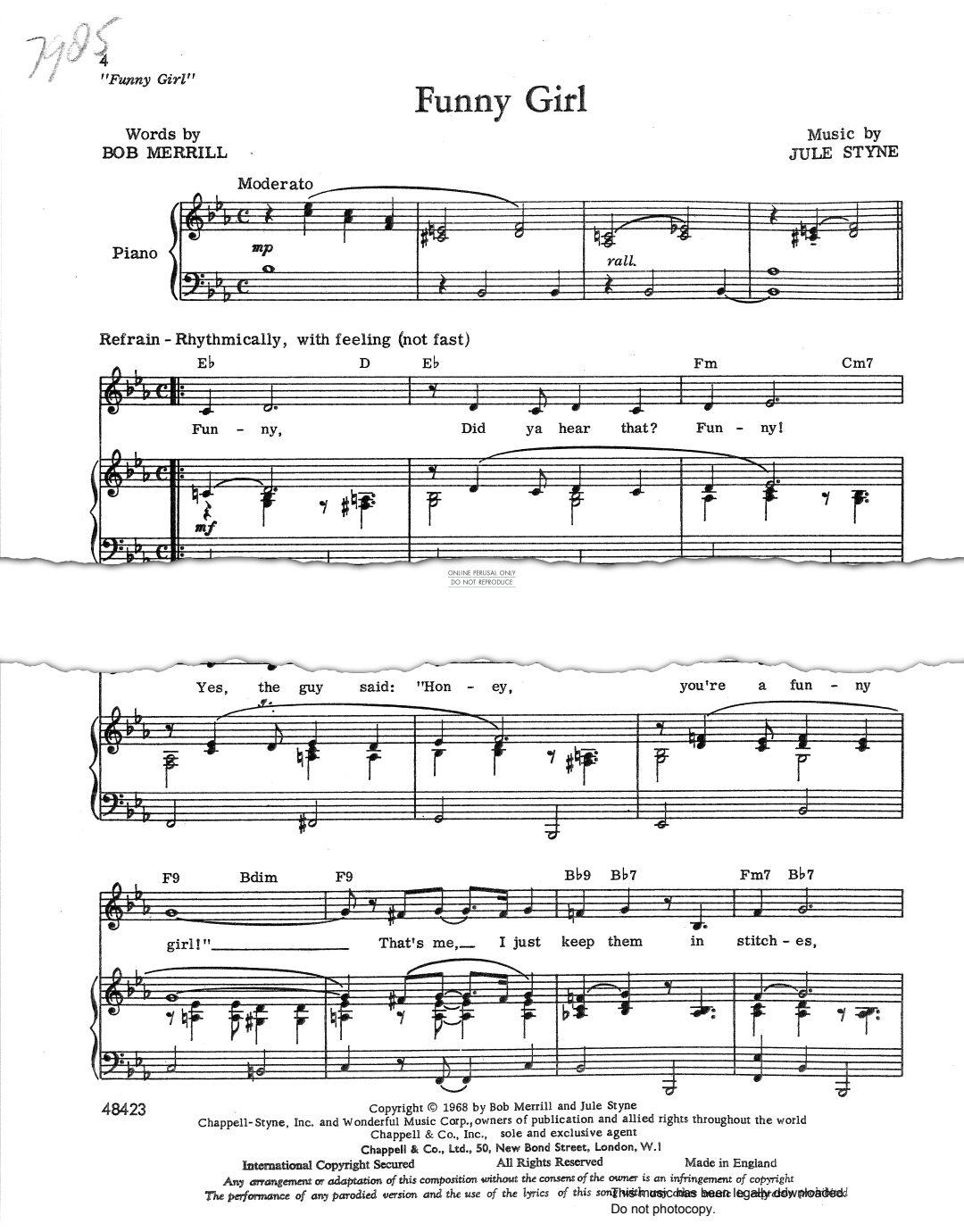 Product gallery: Page 1 of 1 Funny Girl (from 'Funny Girl'), Jule Styne