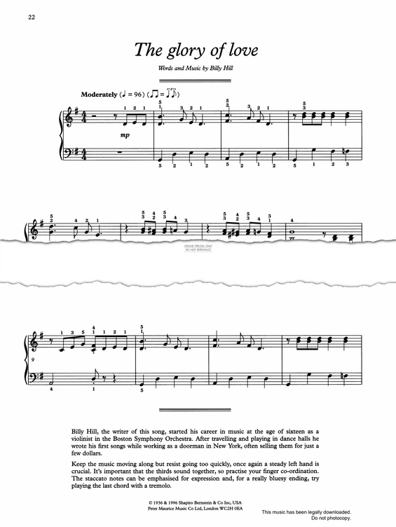 Produktgalerie: Seite 1 von 1 The Glory Of Love, Billy Hill, Klavier