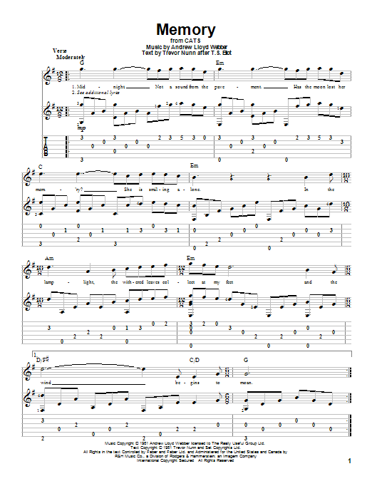 Produktgalerie: Seite 1 von 1 Memory (from Cats), Andrew Lloyd Webber, Gitarre