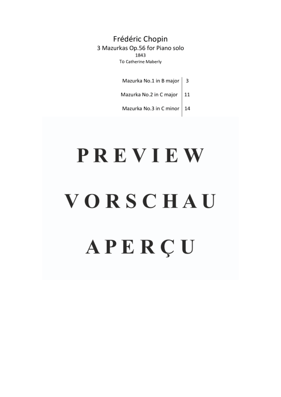 Produktgalerie: Seite 3 von 11 3 Mazurkas Op. 56 für Klavier - Vollständige Partituren, , Klavier Solo