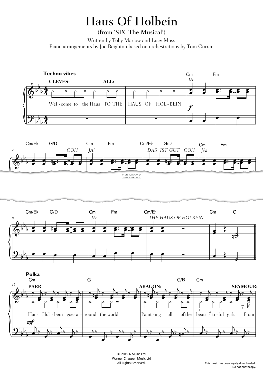 Produktgalerie: Seite 1 von 1 Haus Of Holbein (from 'SIX: The Musical'), Toby Marlow, Gesang, Klavier