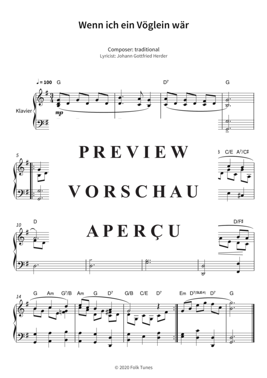 Product gallery: Page 4 of 4 Wenn ich ein Vöglein wär , , Piano Solo