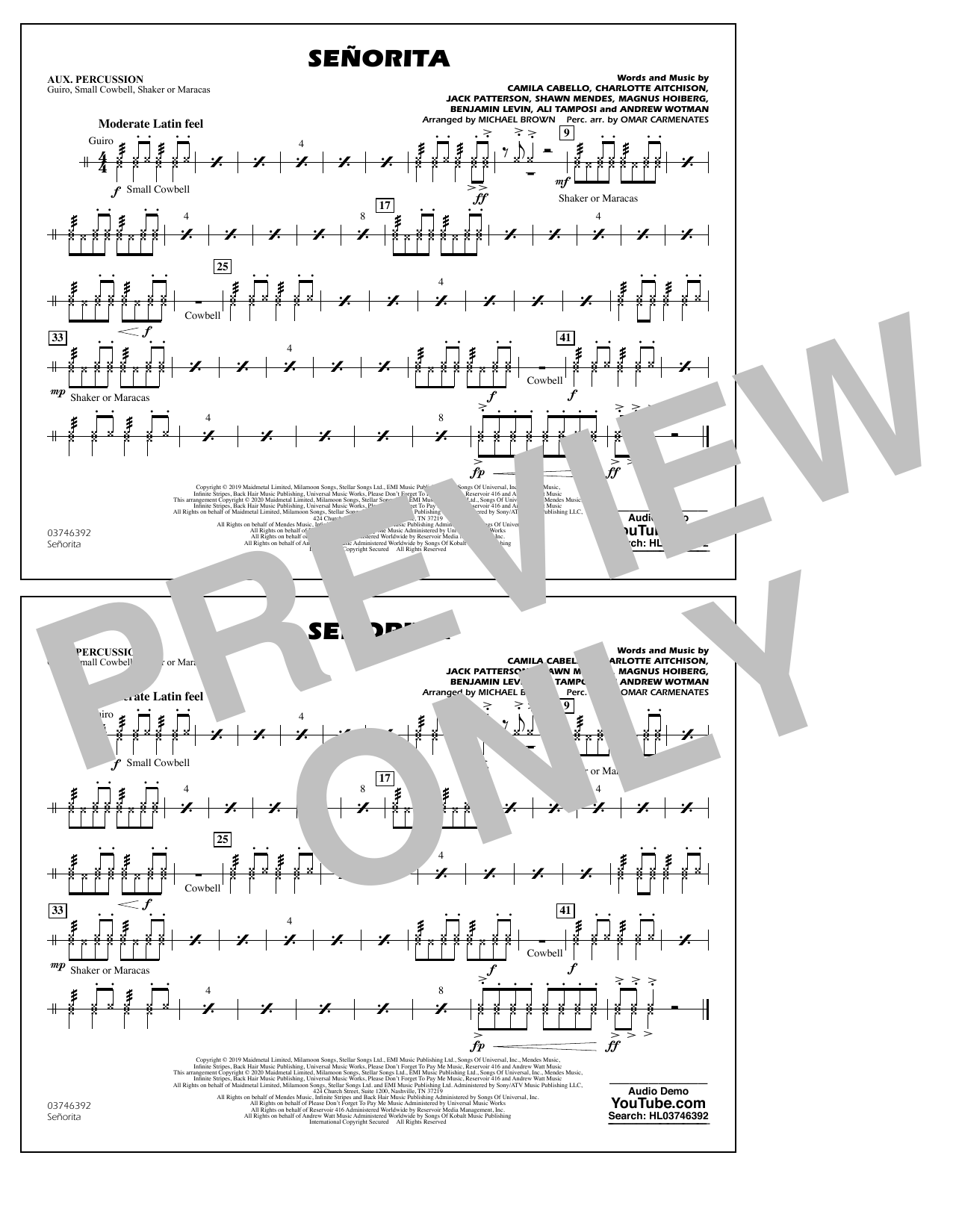 Product gallery: Page 1 of 1 Señorita (arr. Carmenates and Brown) - Aux Percussion, Shawn Mendes & Camila Cabello