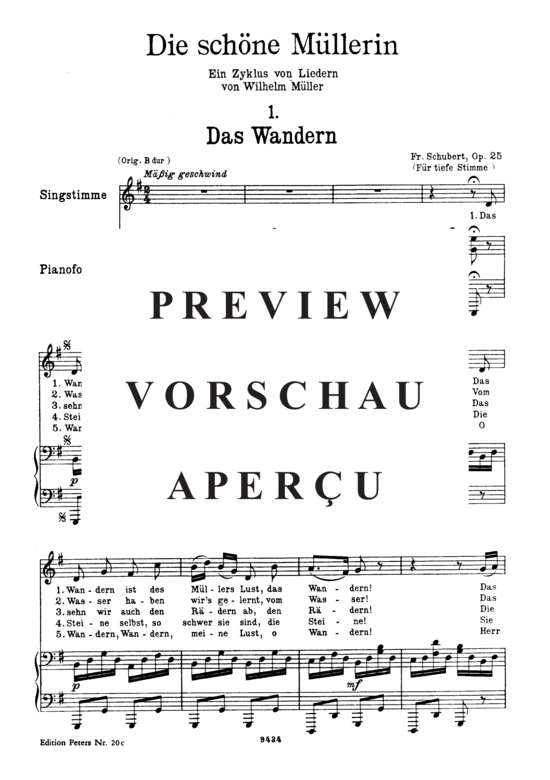 gallery: Das Wandern D.795-1 in G major (Die Schöne Müllerin) , ,  (Gesang tief + Klavier)