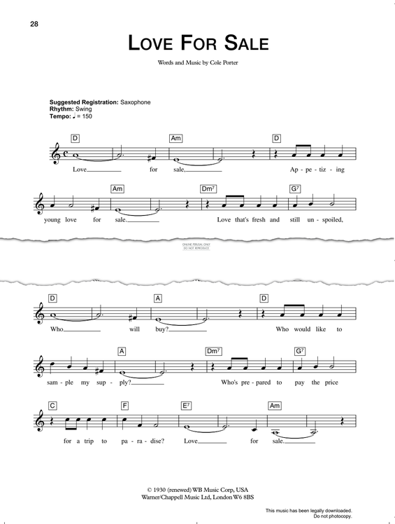 Produktgalerie: Seite 1 von 1 Love For Sale, Cole Porter, Gesang, Gitarre, Keyboard