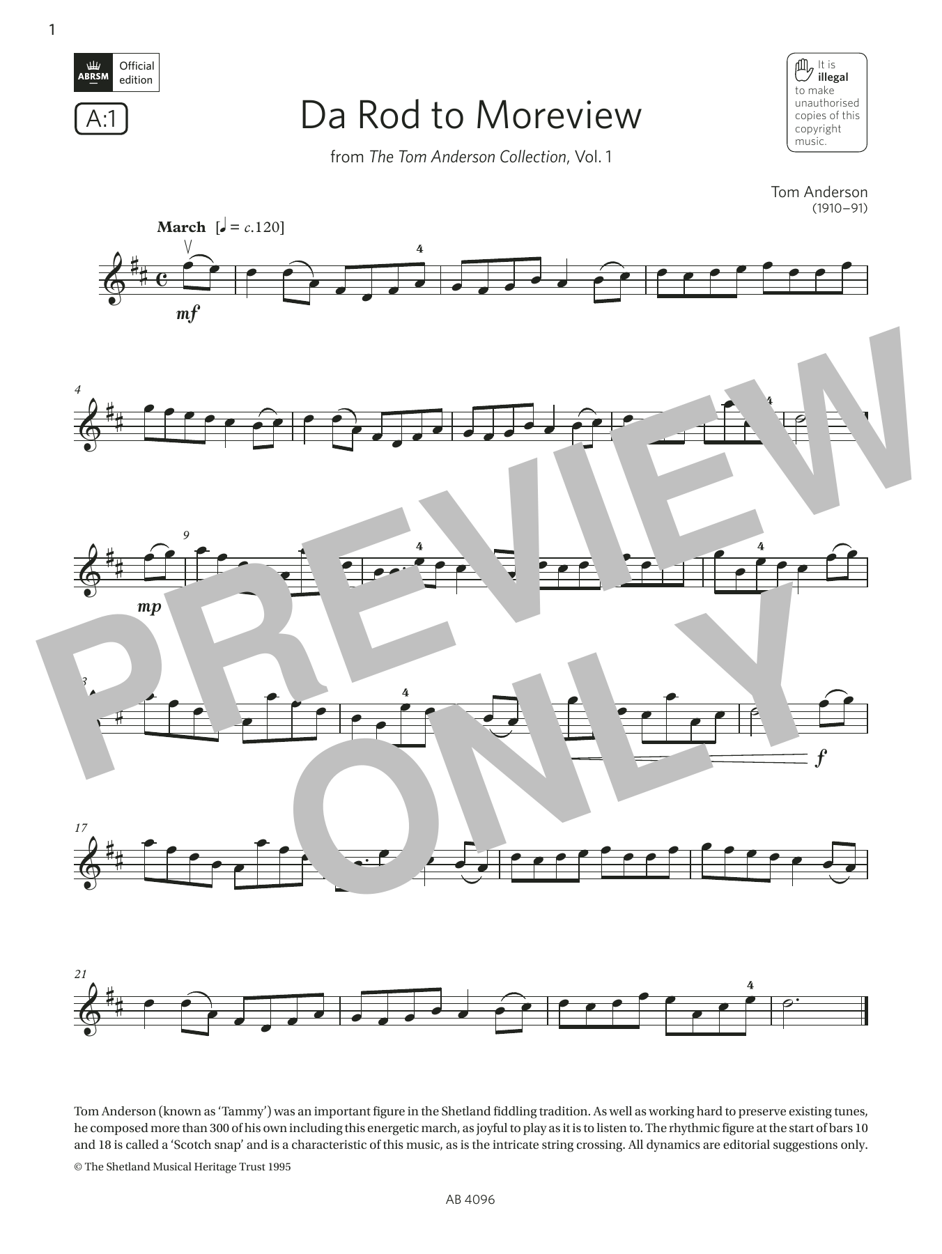 Product gallery: Page 1 of 1 Da Rod to Moreview (Grade 2, A1, from the ABRSM Violin Syllabus from 2024), Tom Anderson