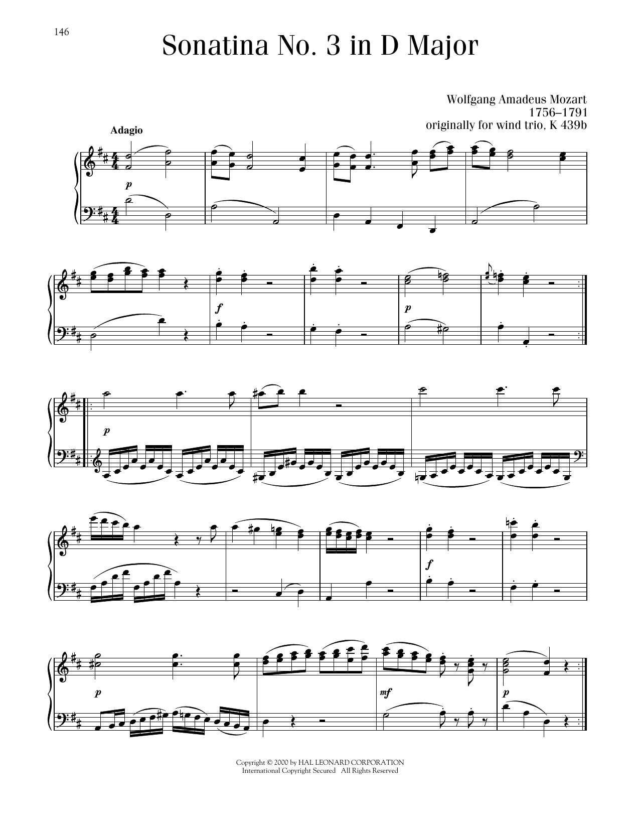 Produktbild zu: Sonatina No. 3 In D Major