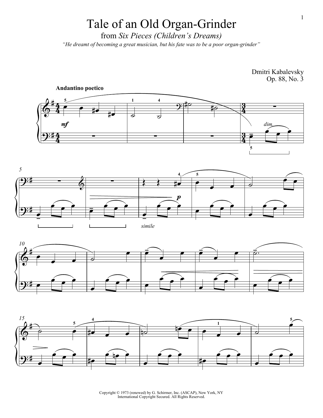 Product gallery: Page 1 of 1 Tale Of An Old Organ-Grinder, Op. 88, No. 3, Dmitri Kabalevsky