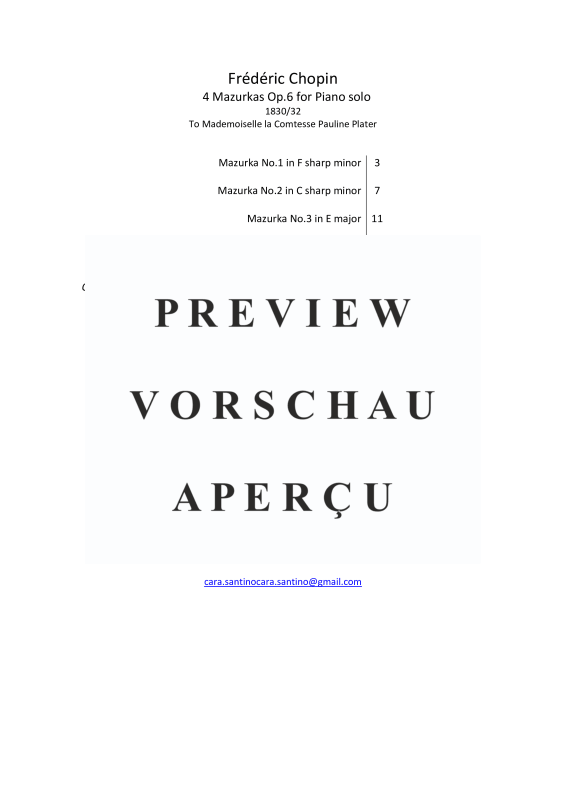 Produktgalerie: Seite 3 von 11 4 Mazurkas Op. 6 für Klavier - Vollständige Partituren, , Klavier Solo