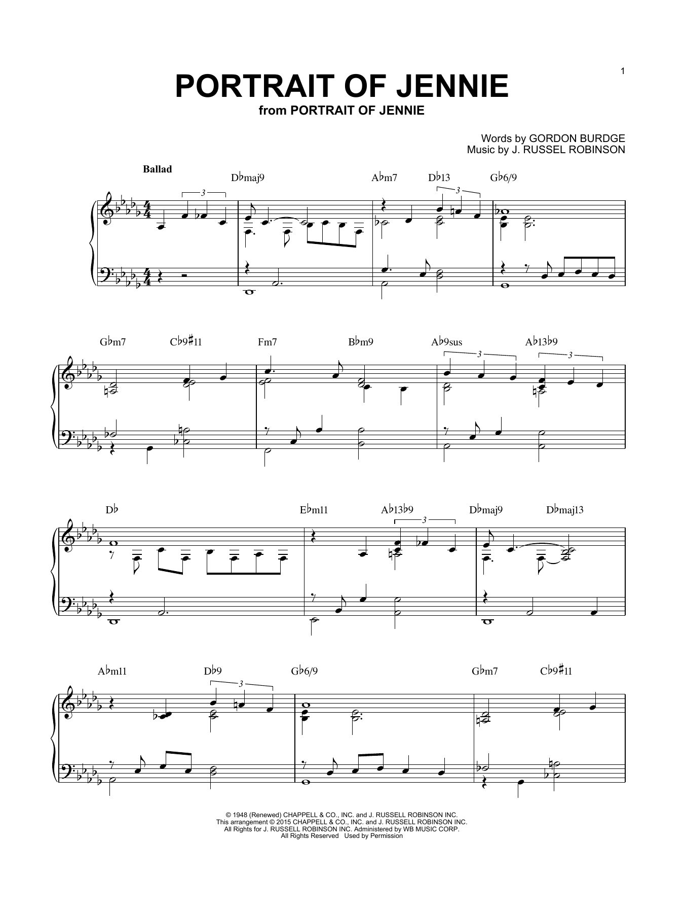 Product picture to: Portrait of Jennie [Jazz version] (arr. Brent Edstrom)